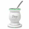 Mate Eléctrico Personalizado con Nombre Inductivo Led Blanco Brillante con Luz Verde y Bombilla Chata de Acero