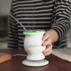 Mate Eléctrico Inductivo Led Blanco Brillante con Luz Verde y Bombilla Chata de Acero